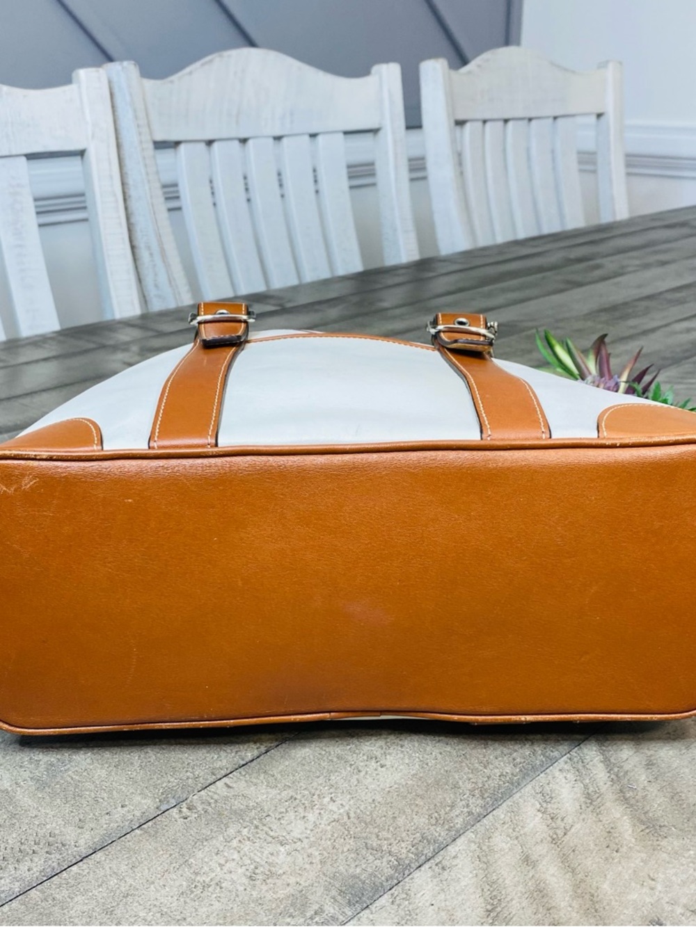 COACH Hamptons Leather Bicolor Tote Bag White Brown Authentic Vintage - Picture 7 of 13